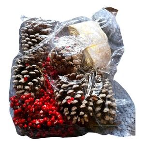 NWOT Frosted Pinecone Berry Ribbon Christmas Holiday‎ Decor Set